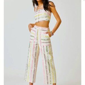 Anthropologie two piece pant and crop top set with French color name fabric
